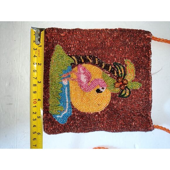 Beaded Flamingo Palm Tree Crossbody Bag purse - Picture 11 of 11